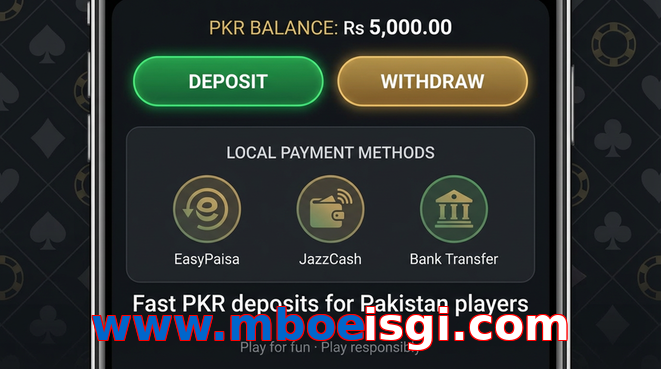Deposit and withdrawal screen with PKR methods